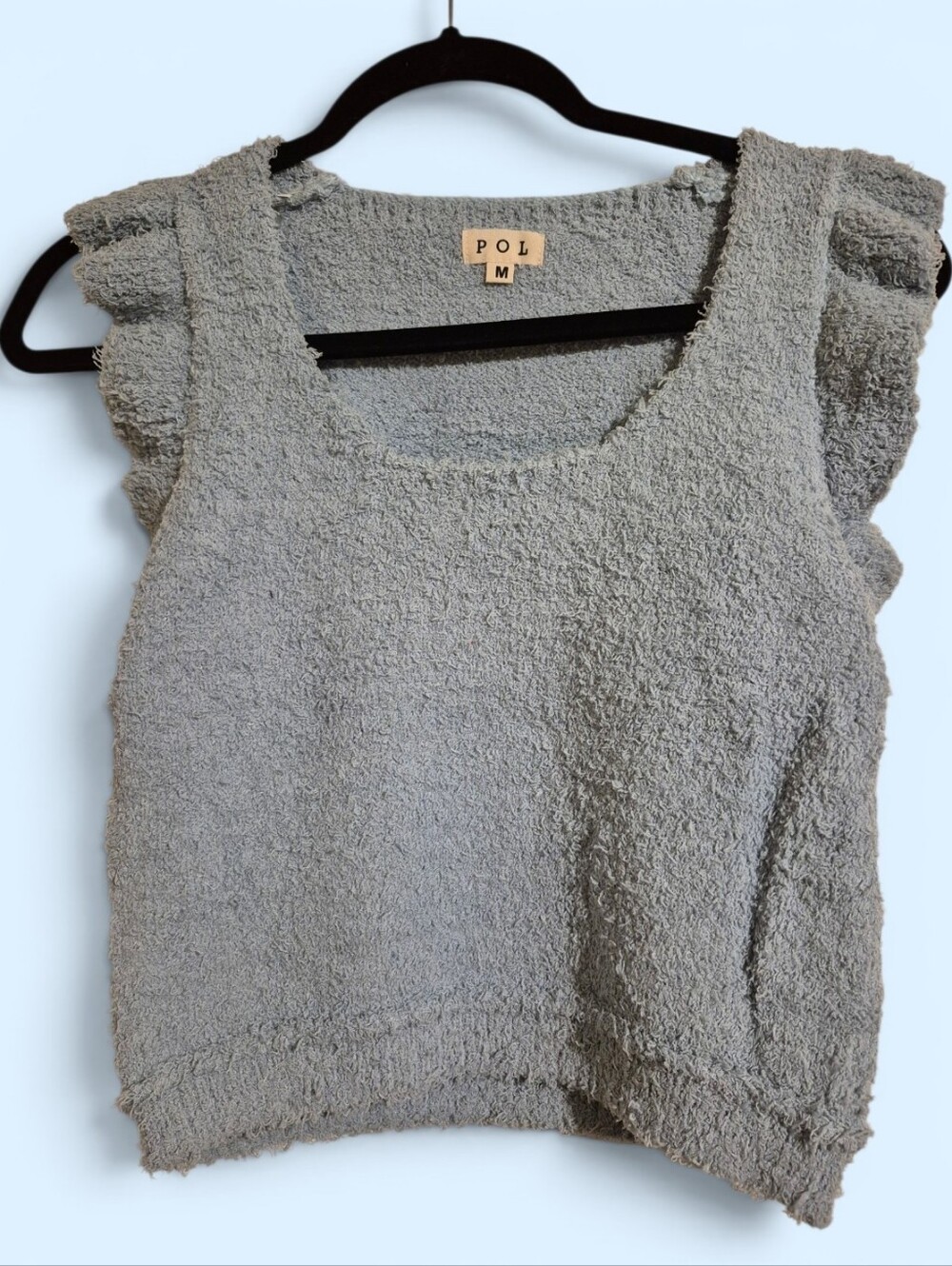 POL NIP Cozy Flutter Sleeve Fuzzy Cami Dusty Blue Top Medium